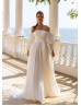 Off Shoulder Ivory Pleated Chiffon Corset Back Flowing Wedding Dress